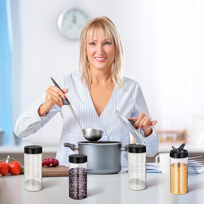 Zhehao 36 Pcs 16 oz Plastic Spice Jars Containers with Black Cap Large Spice Bottles with Shaker Lids for Kitchen Storage Seasoning Powder Herbs Cabinet