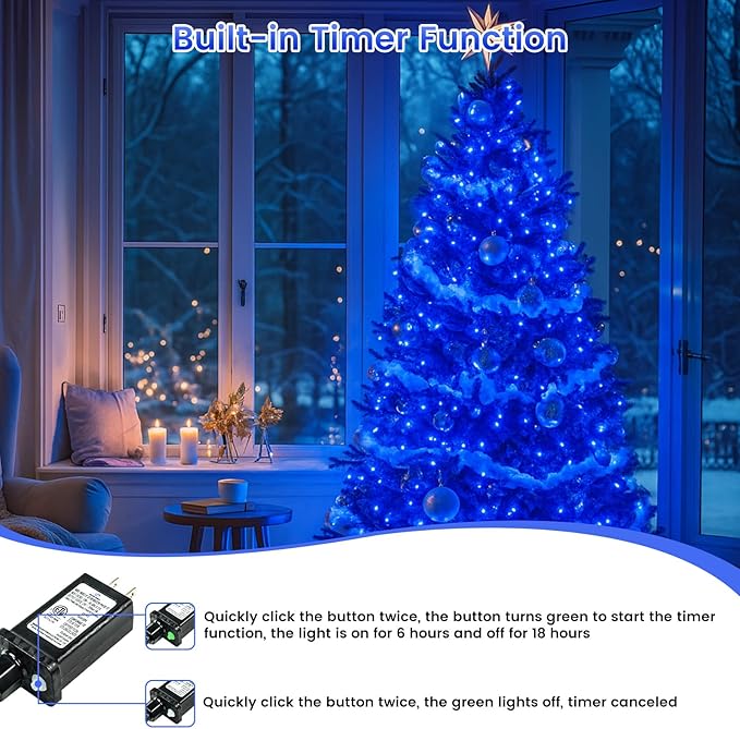 Upgraded Connectable 200 LED String Lights Indoor Outdoor, 66FT Blue Halloween Lights Waterproof, 13 Modes Twinkle Fairy Lights Plug in Clear Wire for Christmas Tree, Bedroom, Classroom, Wedding Decor