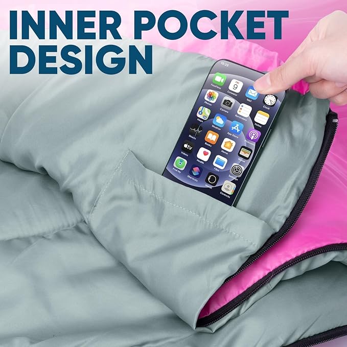 PTEROMY Sleeping Bags for Adults, Lightweight Water Resistant Backpacking Camping Sleeping Bag for Warm Cold Weather, Camping Essentials for Hiking Outdoor Travel