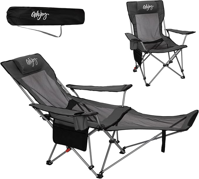 #WEJOY 2-in-1 Reclining Camping Chair with Footrest for Adults Folding Lounge Chair with Adjustable Backrest Lightweight Camping Chairs Heavy Duty Camp Chairs for Outdoor
