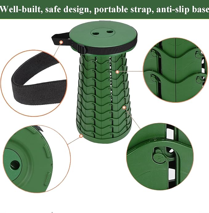 Fishboy Upgraded Collapsible Stool, 400lbs Max Weight, Lightweight But Sturdy, Portable Retractable Folding Telescoping Foldable Camping Stool for Adults Outdoor Fishing Hiking Gardening Travel BBQ