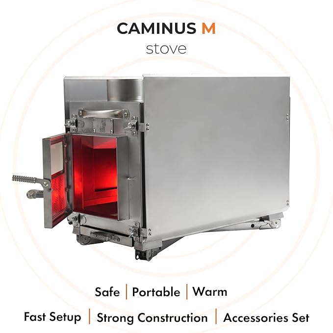 Rbm Outdoors Camping Stoves for Tents, Shelters, Yurts. Portable Wood Burning Folding Stove for Camp, Cooking Outdoor. Compact Folding Pipes Chimney (Caminus M)