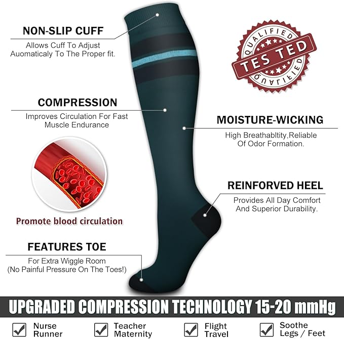 6 Pack Copper Compression Socks for Women and Men Circulation-Best Support for Medical, Running,Nursing,Athletic