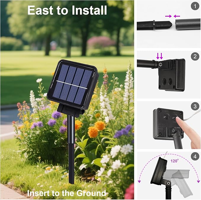 Solar Waterfall Fairy Bunch Lights Outdoor Waterproof 200LEDs 8 Modes Watering Can Light , Purple Solar Powered String Lights Firefly Vine Christmas Tree Garden Decorations Gardening Gifts For Mom