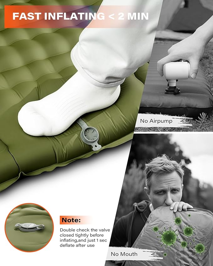 A2C Camping Sleeping Pad, Ultralight Inflatable Sleeping Pads with Built-in Foot Pump & Pillow, Compact Camping Mattress for Backpacking, Hiking, and Traveling