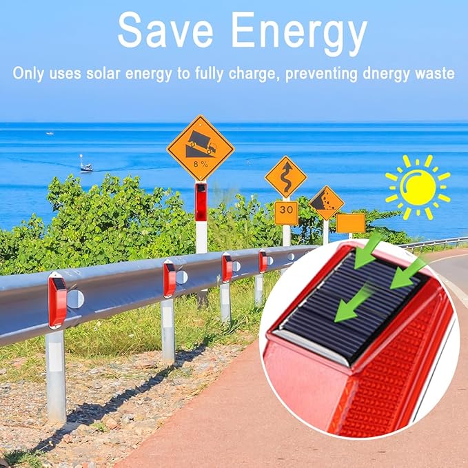 Aolyty Solar Strobe Warning Light Sensitive LED Warning Lamp Super Bright Waterproof Light Control Flashing Beacon Barricade Construction Safety Road Signs Flash Traffic Lights (White)