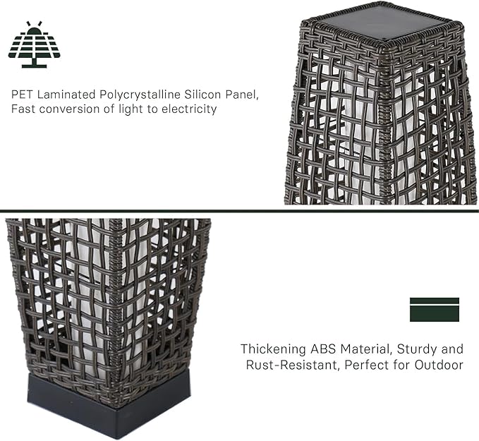 Grand patio Solar Outdoor Floor Lamp Water-Resistant Wicker Deck Lantern Light for Garden or Porch-Large Fuji, Dark Brown