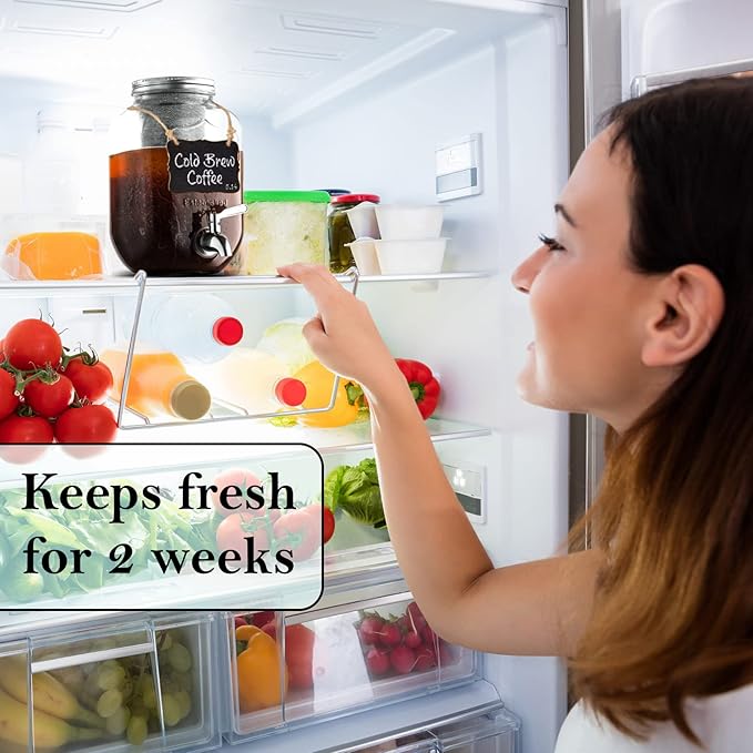 1 Gallon Cold Brew Coffee Maker - 3rd Generation Fine Mesh Filter - Stainless Steel Spigot - Extra Thick Large Glass Mason Jar Drink Dispenser Carafe, Iced Coffee Maker & Sun Tea Pitcher with Infuser.