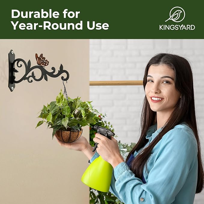 Kingsyard 2-Pack Wall Plant Hanger - 8 Inch Heavy Duty Metal Hooks with Butterfly Decor for Hanging Plants, Feeders, Lanterns & Wind Chimes, Indoor&Outdoor Use, Copper