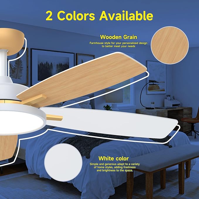 Roomratv Ceiling Fans with Lights,52 inch Smart Ceiling Fans with Dimmable LED Light Compatible with Google Home Alexa App Control(White Gold