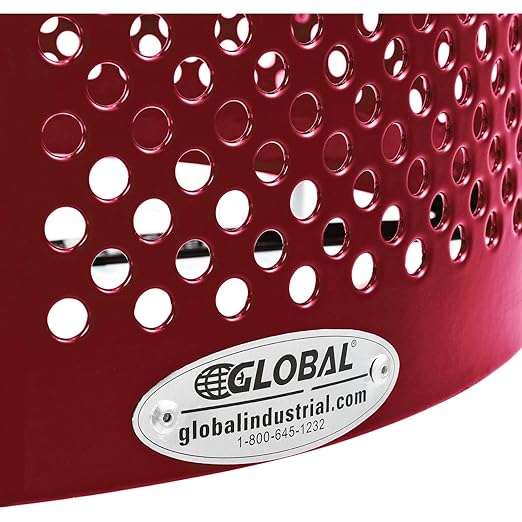 Global Industrial 32 Gallon Outdoor Perforated Steel Round Trash Can with Rain Bonnet Lid, Plastic Liner and Anchor Kit Included, 23-1/2" Diameter x 40-1/2"H, Red