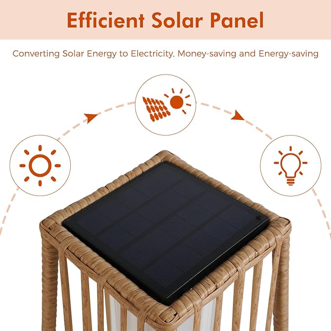 Grand patio 2-Piece Outdoor Floor Lamp Solar Powered Lantern Waterproof Wicker Boho Deck Lights for Garden Porch Decor, Large Taurus