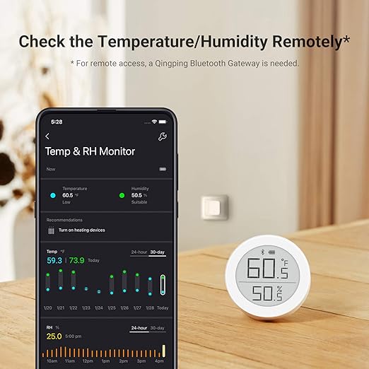 Qingping Digital Bluetooth Thermometer Hygrometer, Accurate Temperature Humidity Monitor, Indoor Smart Temperature Sensor and Humidity Gauge with E Ink Display, 30-Day Free Data Storage for Home