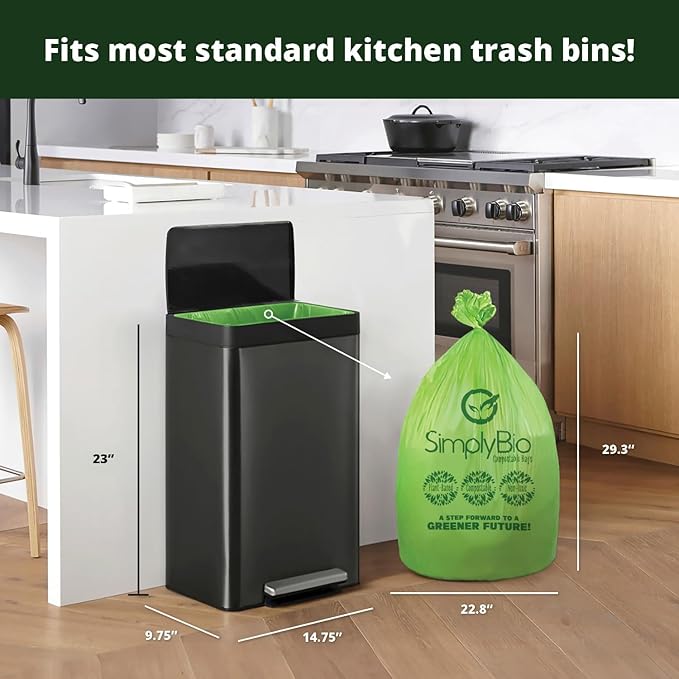 10-13 Gallon Compostable Trash Bags with Flat-Top 50 Bags Thick 0.87 Mil, 49.21 Liter, Tall Kitchen Food Scrap Waste Compost Bag, ASTM D6400, US BPI and OK Compost Home Certified