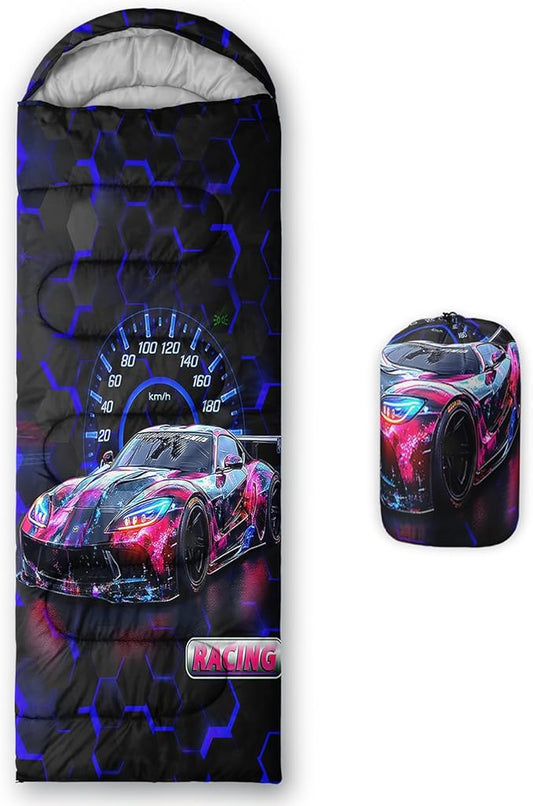 AILONEN Blue Glowing Basketball Sleeping Bag for Kids Boys,Warm and Cool Weather,Lightweight,Waterproof Backpacking,City Theme Ball Sports Sleeping Bag for Camping