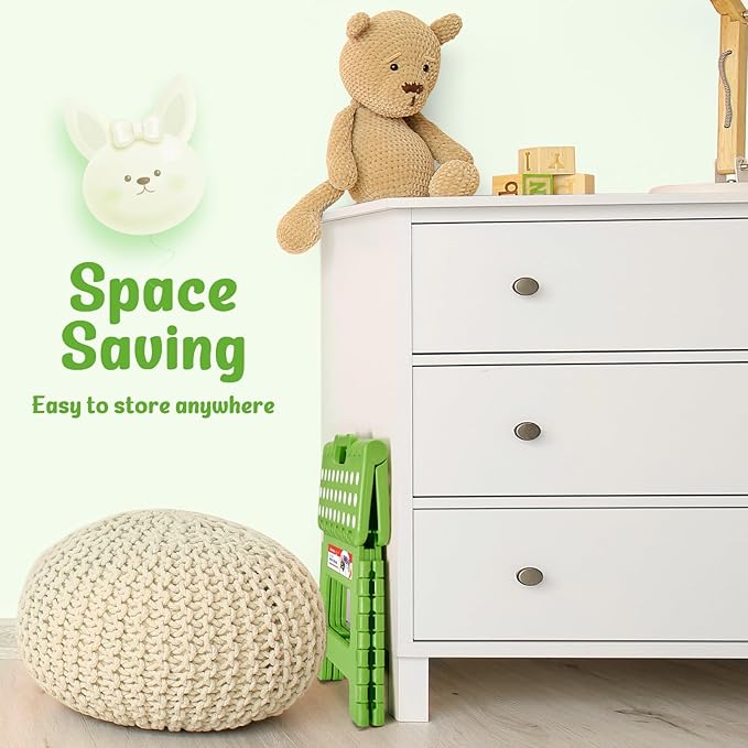 ACSTEP 9 Inch Folding Step Stool 300 LB Capacity Plastic Foldable Step Stools for Kids and Adults, Folding Stool Suitable for Kitchen, Stepping Stool with Handle Green Small Step Stool 1PC