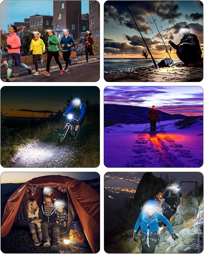 Headlamps Rechargeable with Red Light 2 Pack, 230° Wide Beam Running LED Head Lamp for Adults, Headlights for Head with Motion Sensor, Hard Hat Light Flashlight for Runners, Camping, Hiking, Fishing