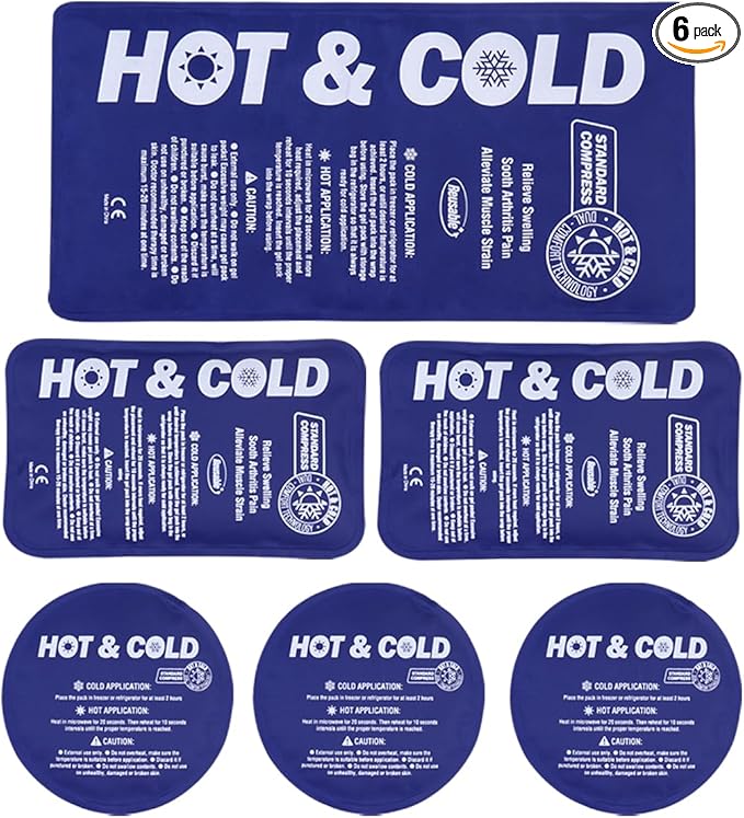 Hilph Ice Packs for Injuries Reusable, 6 Pack Soft Hot and Cold Gel Ice Pack Set for Pain Relief, Swelling, Bruises, Inflammation and Post Surgery Recovery, Ideal for Head, Ankle, Knees and Neck