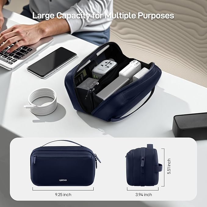 EPICKA Electronics Organizer Travel Case - Cable Organizer Bag for Travel Accessories, Tech Pouch for Cords, Charger, Adapter, Cables, Power Bank, Waterproof Storage Bag with Luggage Strap, Navy