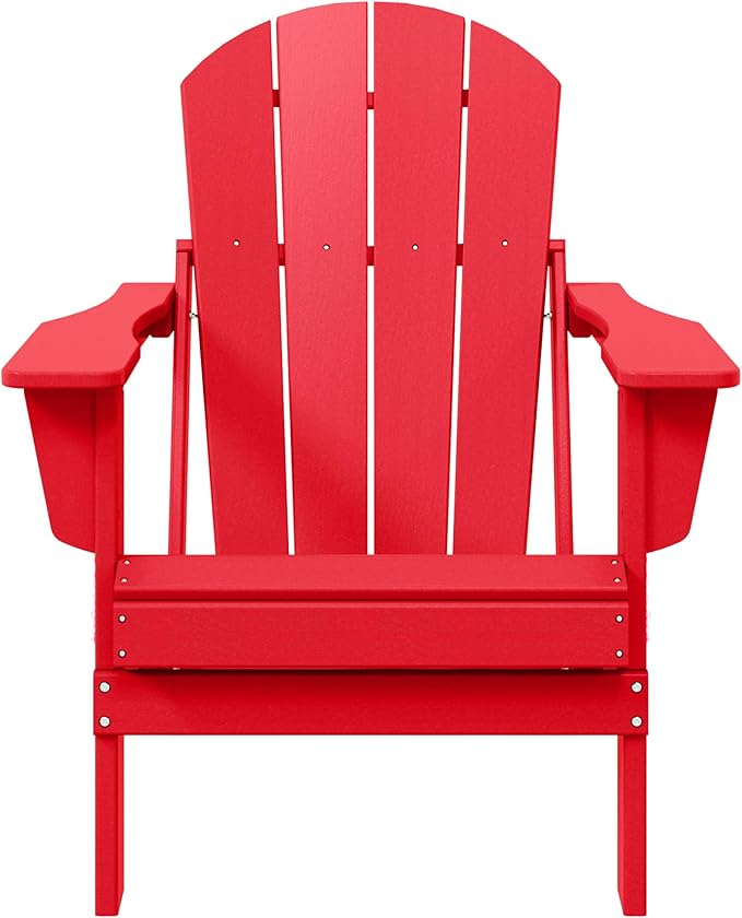 WestinTrends Malibu HDPE Outdoor Patio Folding Poly Adirondack Chair, Red