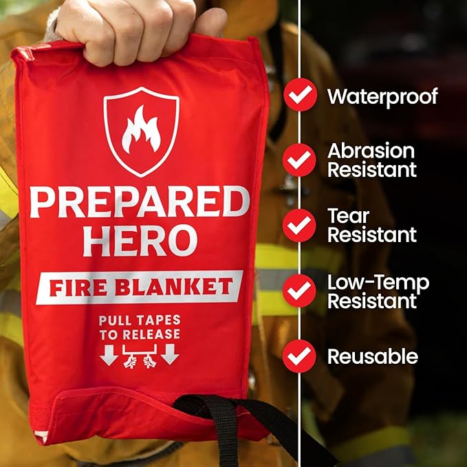 Hero Extra Large Emergency Fire Suppression Blanket - 4 Pack - XL Fiberglass Fire Blanket for Kitchen & Home, 47' x 71'