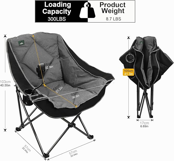 Northroad Oversized Foldable Camping Chair, Outdoor Padded Lawn Chair w/Cup Holder,Carry Bag for Beach, Hiking, and Picnics,Heavy-Duty 300-lbs Capacity, Purple