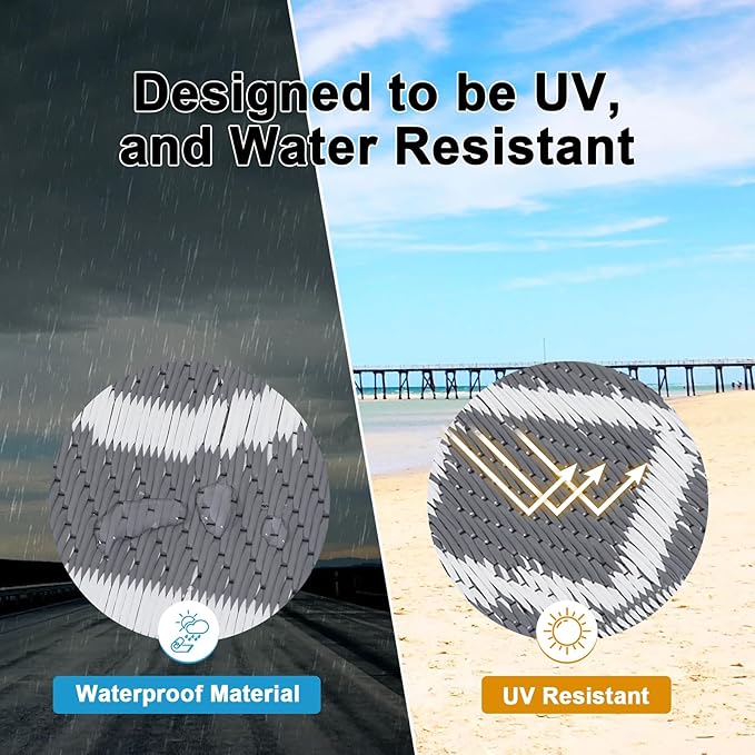 HEBE Outdoor Rug Waterproof 8x10, Reversible Plastic Straw Rug RV Camping Rug, Indoor Outdoor Patio Mat Clearance, Outside Carpet for Porch,Deck,Camper,Balcony,Backyard,Picnic