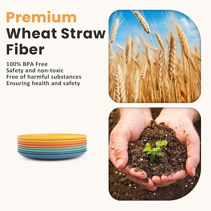 Homienly 5.7 Inch Small Plates-Wheat Straw Mini Plate, Unbreakable Plate Set Ideal for Dessert, Appetizers, Small Serving, Side Dish, Lightweight Dessert Dishes Plates, Set of 8, Colorful