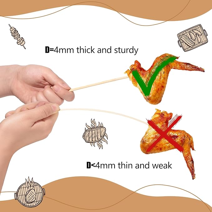 150PCS 16" Bamboo Skewers Sticks for Barbecue Smores Marshmallows Chocolate Fountain Plant Stakes Fruit and Crafting,Φ=4mm