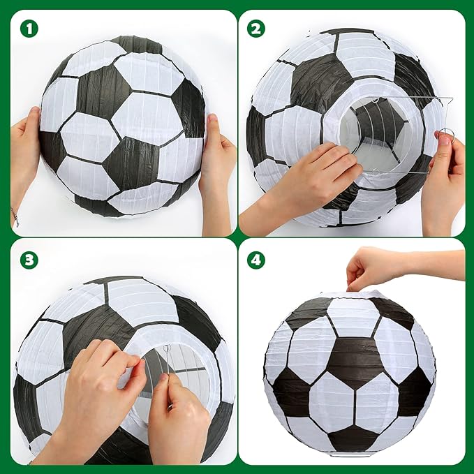 Kesoto 12 Inch Soccer Paper Lanterns - Pack of 5, Black, LED, Not Water Resistant, Soccer-Themed Paper Lantern, Lantern