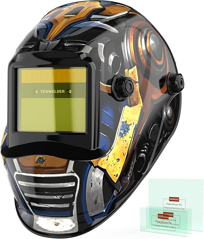 YESWELDER Auto Darkening Welding Helmet, Blue Light Blocking, 1/1/1/1 True Color Solar Powered Welding Hood with 2 Arc Sensors, Wide Shade 3.5/9-13 Welder Mask for TIG MIG ARC and Grind