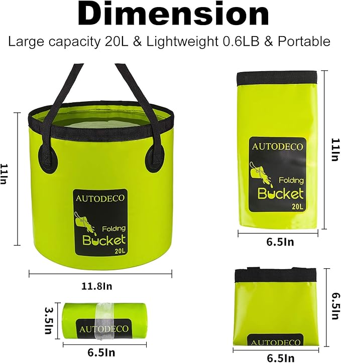 AUTODECO Collapsible Bucket 5 Gallon Container Folding Water Bucket Portable Wash Basin 20L