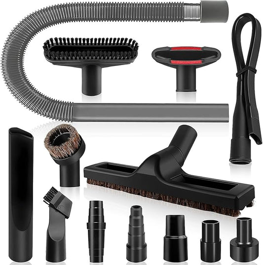 13-Piece 1 1/4 Inch Shop Vac Attachments Cleaning Kit With Vacuum Floor Brush/Dryer Lint Vac Attachment/Flexible Crevice Tool (Hose Adapters for 1 1/4" to 2 1/2"Hoses)