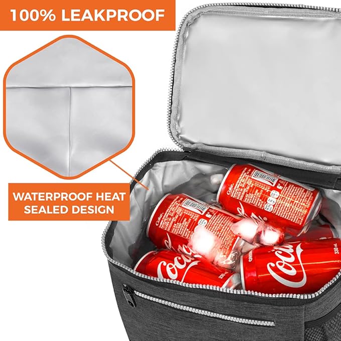 opux Extra Large Insulated Lunch Box Men Women, Lunch Bag for Work, Leakproof Soft Cooler Tote Adult, Lunch Pail, Picnic Beach Collapsible Food Bag with Shoulder Strap, Charcoal