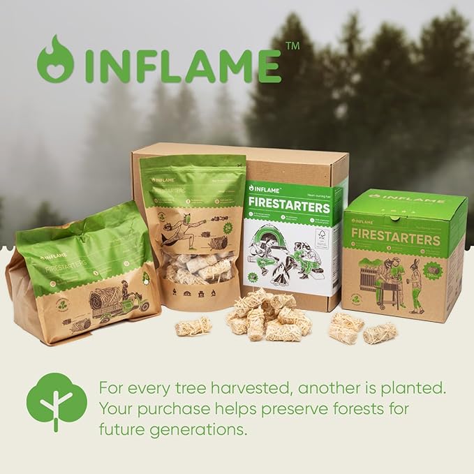 Inflame Fire Starters 300 pcs Fire Starters for Campfires, Grill, BBQ, Fireplace, Woodstove - Charcoal Starter - Waterproof, Weather-Resistant - Natural Wood Fireplace Starters