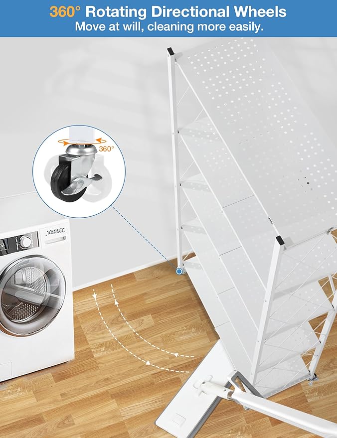 ALANNG 70.7" H Metal Storage Shelves, 5 Tier Folding Shelf on Wheels, Heavy Duty, No Assembly, Rolling, Collapsible Rack Unit for Kitchen, Basement, Pantry (White,3 Pack)