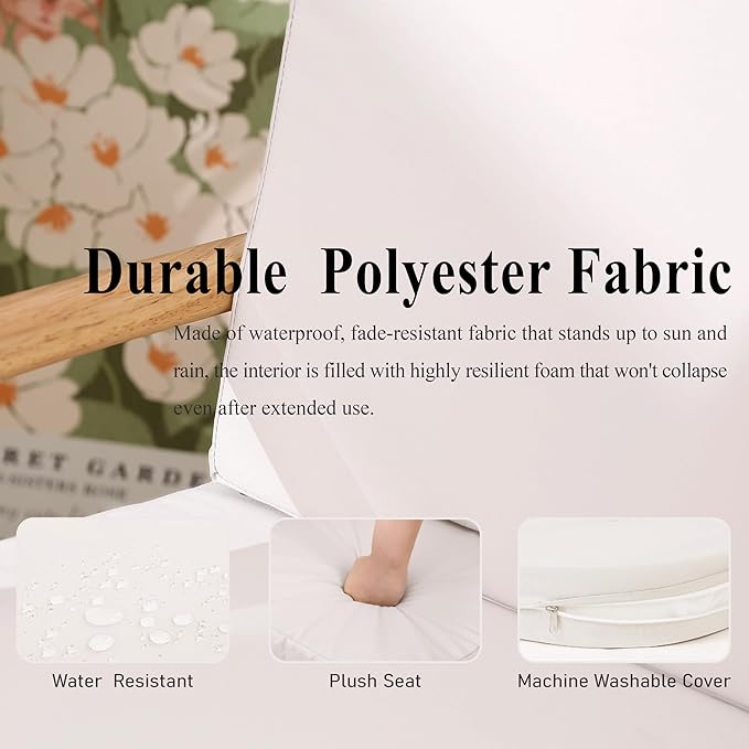 Outdoor Chair Cushions Set of 2, Waterproof Foam Patio Seat Cushions with Ties for Garden Sofa & Dining Furniture, 3-Year Color Fastness, 18x18x3 Inch, Beige