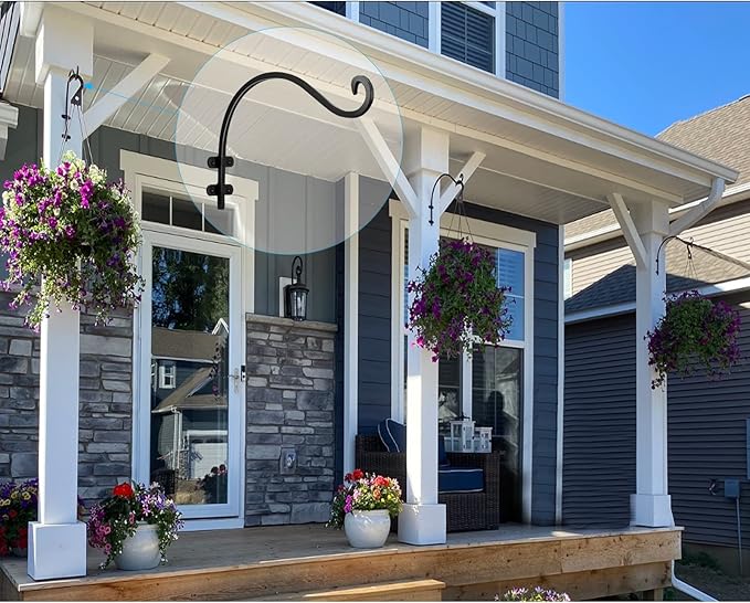 12 Inch Plant Hangers Outdoor 2 Pack Black, Heavy Duty Plant Hanging Bracket Hook for Flowers Baskets Planter Pots Bird Feeder Lanterns Wind Chimes Outdoor Indoor