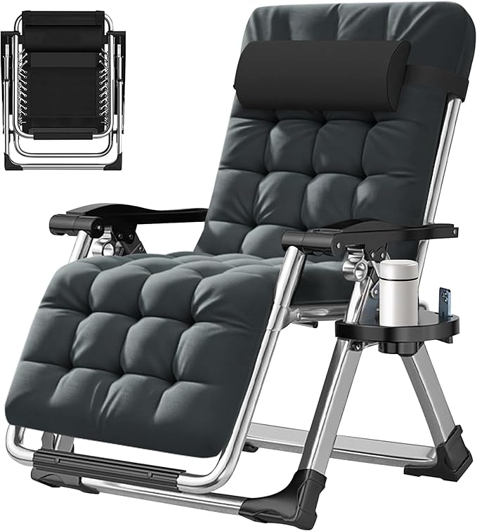 ABORON Zero Gravity Chair,Premium Outdoor Lawn Folding Lounge Chairs,Sturdy Adjustable Reclining Patio Chairs with Removable Cushion,Headrest & Tray