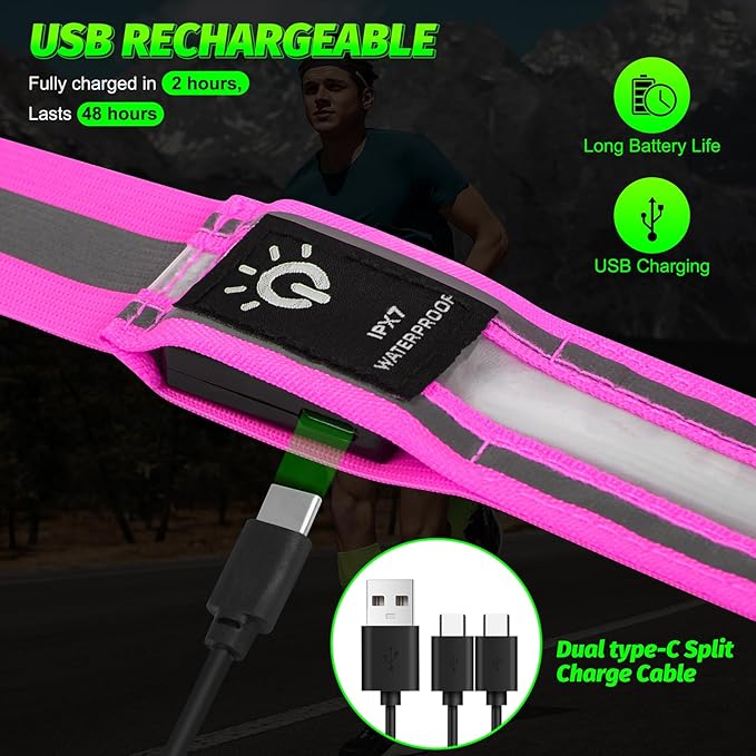 LED Running Gear High Visibility Reflective Belt Sash, Adjustable Night Walking Safety Gear, Rechargeable Light Up Running Reflective Belt for Runners Walkers Men Women