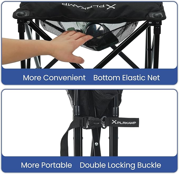 Padded Camping Stool, 18 Inch Oversized Camping Foot Rest, 500lb Camping Chairs Outdoor Footstool Portable Camping Ottoman for Camping Gardening Fishing w/Storage Net Carry Bag (1, Black)