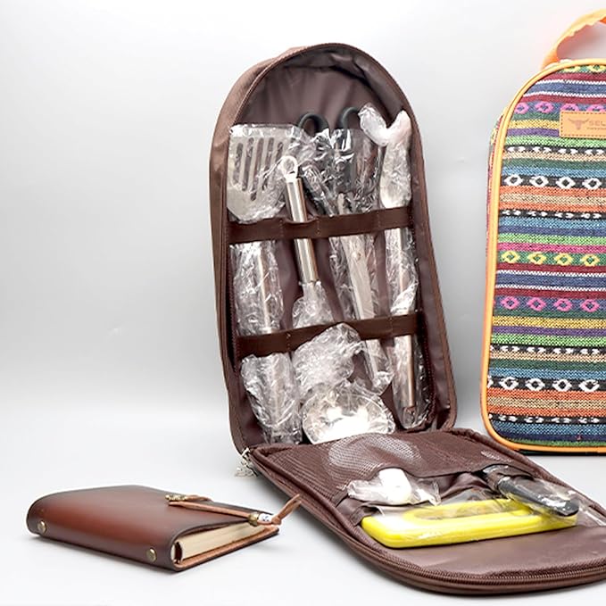 NatSumeBasics Camping Travel Cooking Utensils Organizer Travel Bag Portable Pouch for BBQ Camp Cookware Kitchen Kit