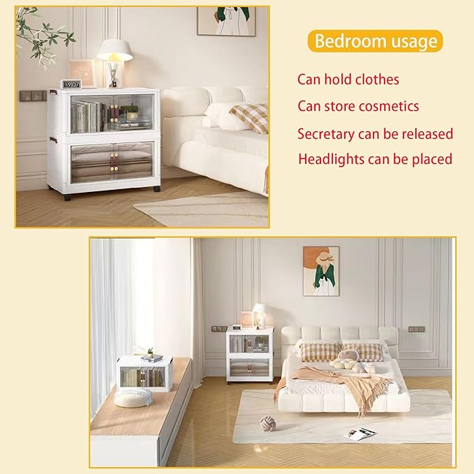 80 Gals Storage Bins with Lids - Folding Storage Box with Doors and Wheels, Collapsible Plastic Bins for Closets, Stackable Storage Organizer, (Extra Large-5Tiers)