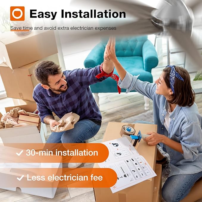 addlon Ceiling Fans with Lights, 52 inch Ceiling Fan with Light and Remote Control, Reversible, 3CCT, Dimmable, Noiseless, Nickel Ceiling Fan for Bedroom, Indoor/Outdoor Use