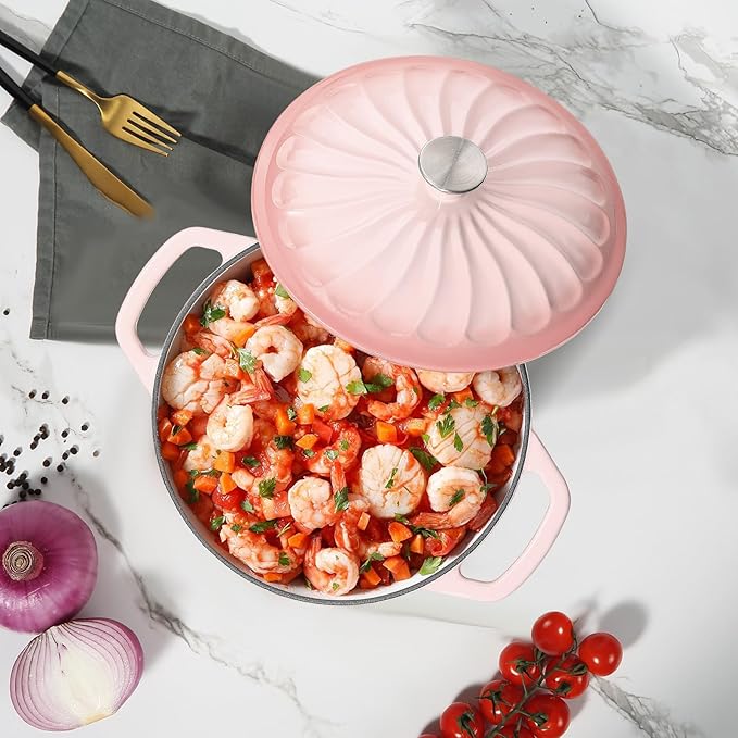 Enameled Cast Iron Dutch Oven with Lid, 3 QT Dutch Oven Pot for Bread Baking, Heavy Duty Cast Iron Pot for Braising, Cook, Bake, Oven Safe across All Cooktops (Gradient Pink,3 QT)
