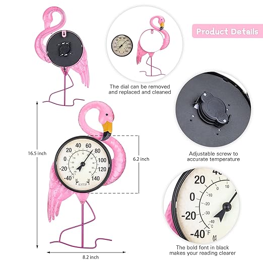 MUMTOP Outdoor Thermometers for Patio - Indoor Outdoor Thermometer, Flamingo Wall Thermometer Wireless for Garden Home Decor