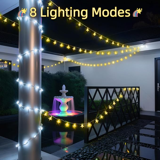Star String Lights 360 LED 132FT,8 Modes Plug in Star Fairy Lights with Timer & Memory, Indoor Outdoor Star Christmas Lights for Birthday Party Bedroom Wedding Home Classroom Decor Warm White