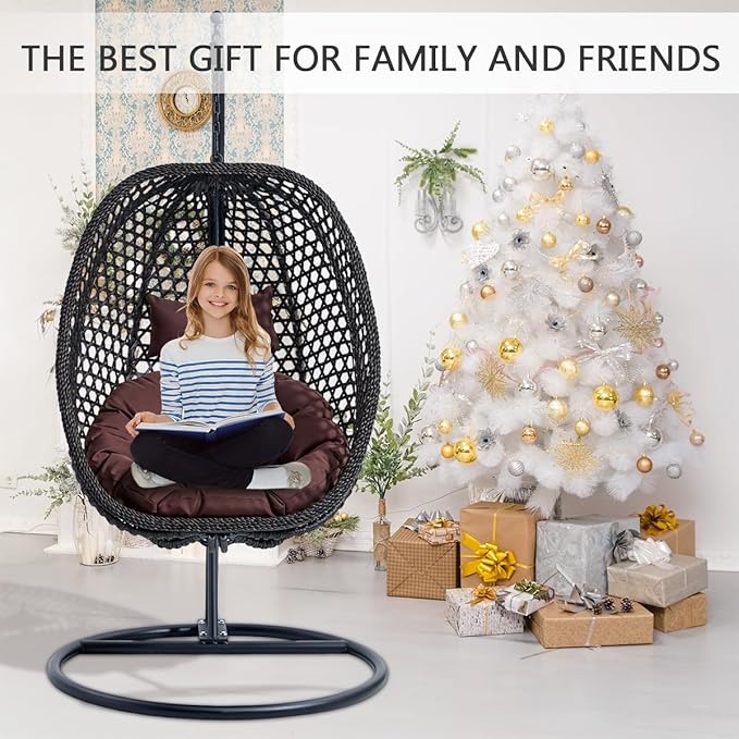 JUFU Egg Swing Chair with Stand,Hanging Egg Chair Indoor Outdoor,Hammock Hanging Basket Chair with Aluminum Steel Frame，Patio Egg Chair with Removable Cushions for Patio Balcony Backyard,Bedrooms