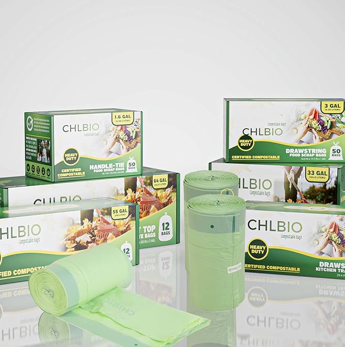 1.6 Gallon Compostable Trash Bags Drawstring, Heavy Duty Extra Thick 0.6 Mil, 6.06 Liter, 50 Bags, Small Kitchen Food Scrap Waste Bag, Unscented Pet Waste Bags, US BPI and OK Compost Home Certified