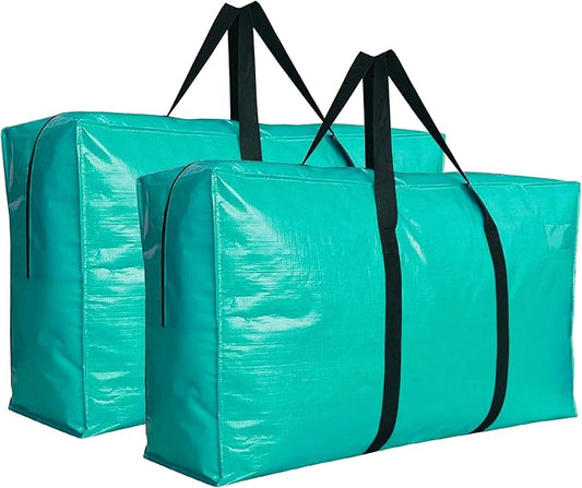 Extra Large Storage Bags, Jumbo Moving Tent Storage Bags, Foldable Big Turquoise XXL Duffle Bag for Travel,Christmas Tree Bag, 42x23x13.5inch - 2PACK